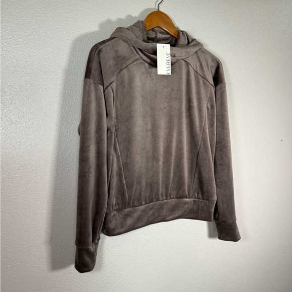 NWT! EVEREVE Coco Velour Hoodie Mink Brown Size XS / EXTRA SMALL $88 R36 - Picture 3 of 9